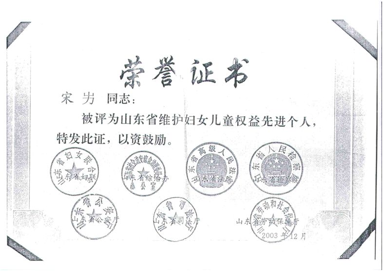 2003年本所律师个人获得荣誉及奖励